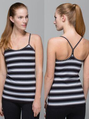 Lululemon Black Stripe Luon Strappy Power Y Tank